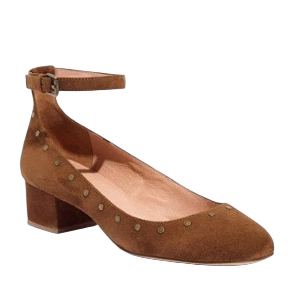Madewell Inez Brown Suede Nailhead Studded Ankle Strap Block Heels - 7.5